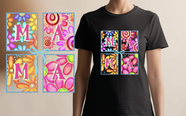 MAMA colorful squares with flowers-983  Mom-Mommy Mother MaMa